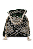 Elegant Emerald Bag With White Mogra Pearl