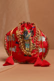 Luminous Red Shreenath Potli With Golden glass work