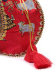 Luminous Red Shreenath Potli With Golden glass work