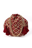 Opulent Maroon Potli With The Gota & Glass Work