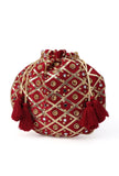 Opulent Maroon Potli With The Gota & Glass Work