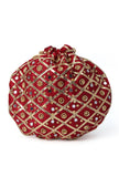 Opulent Maroon Potli With The Gota & Glass Work