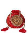 Crimson Red Gotapatti Potli with Tassels