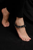 Set of 2: Black with Silver Beads Tribal Anklet