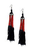 Red and Black Thread Tassels Earrings