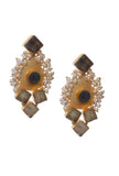 Teal Gold Stone Pearl Earrings