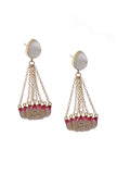 Pink Lotus Gold Chain Earrings