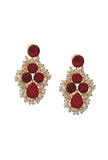 Wine Red Gold Stone Pearl Earrings