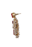 Wine Red Gold Stone Pearl Earrings