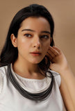 Grey and White Cruelty Free Leather Layered Necklace