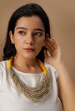 Tuscan gold layered handcrafted thread necklace with adjustable loop by Saagah by Tjori