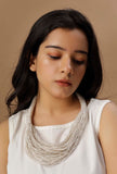 Ivory white layered handcrafted threadwork tribal necklace with adjustable loop by Saagah by Tjori