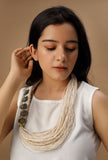 Lace white coin layered handcrafted thread necklace by Saagah by Tjori
