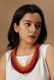 Scarlet Orange Red Contrast Thread Tribal Necklace