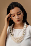 Pearl white contrast green thread tribal necklace artisan heritage jewellery