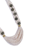 Pearl white with Contrast Green Thread Tribal Necklace