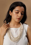 Frost white thread tassel tribal necklace by Saagah by Tjori