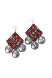 Red and Black Squared Kutch Earrings