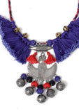 Royal Blue Thread Silver Tribal Necklace