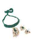 Green Thread & German Silver Tribal Seashell Choker & Earrings Set