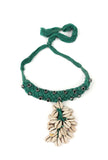 Green Thread & German Silver Tribal Seashell Choker & Earrings Set