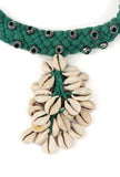 Green Thread & German Silver Tribal Seashell Choker & Earrings Set