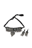 Black Thread & Square Motif German Silver Tribal Choker & Earrings
