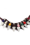 Brown, Multi-Color Thread & German Silver Tribal Choker