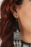 Black Thread & Square Motif German Silver Earrings