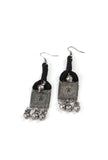 Black Thread & Square Motif German Silver Earrings