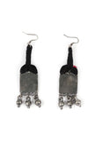 Black Thread & Square Motif German Silver Earrings