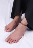 Set Of 2: Yoshini Black Thread & Antique Plated Brass Beaded Anklets