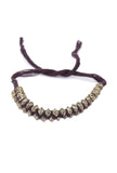 Set Of 2: Dridha Brown Thread & Antique Plated Brass Beaded Anklets