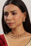 Divine Laxmi Devi Pearl Moti Latkan Set With High Gold Finish