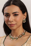 Kemp Jewellery Set In Chand Shape With Stud Earrings In Antique Finish
