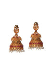 Matte Kemp Stone Jhumkas With Beadwork