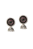 Oxidized Kemp Stone Jhumkas With Moti Stick