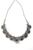 Silver Oxidized Laxmi Devi Necklace Set With Stud Earrings