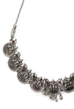 Silver Oxidized Laxmi Devi Necklace Set With Stud Earrings