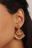 Pearl Temple Jewellery Set In Laxmi Devi Alloy With Adjustable Drawstring