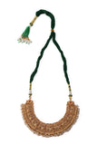 Pearl Temple Jewellery Set In Laxmi Devi Alloy With Adjustable Drawstring