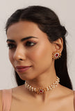 Ethnic Choker Set With Oval Shape Moti Mala And Pair Of Antique Gold Tops