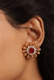 Ethnic Choker Set With Oval Shape Moti Mala And Pair Of Antique Gold Tops