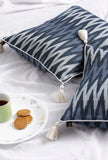 Set of 2: Prussian Blue Ikat Cotton Cushion Covers
