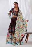 Set of 3 Kalamkari Purple Lehenga Set