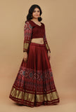Set of 3 Ajrakh Printed Red Lehenga Set