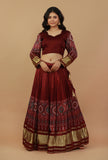 Set of 3 Ajrakh Printed Red Lehenga Set
