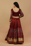 Set of 3 Ajrakh Printed Red Lehenga Set