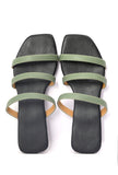 Green Straps Black Sole Cruelty Free Leather Flats