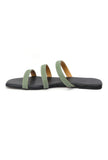 Green Straps Black Sole Cruelty Free Leather Flats